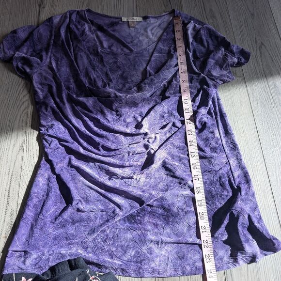 Y2K Roz & Ali Purple Stretchy Slinky Fairycore Cowl Neck Top Size Medium - Picture 6 of 7